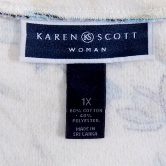 Karen Scott Women’s Blue & White Floral 3/4 Sleeve V-Neck Top – Size: 1X - Picture 9 of 10